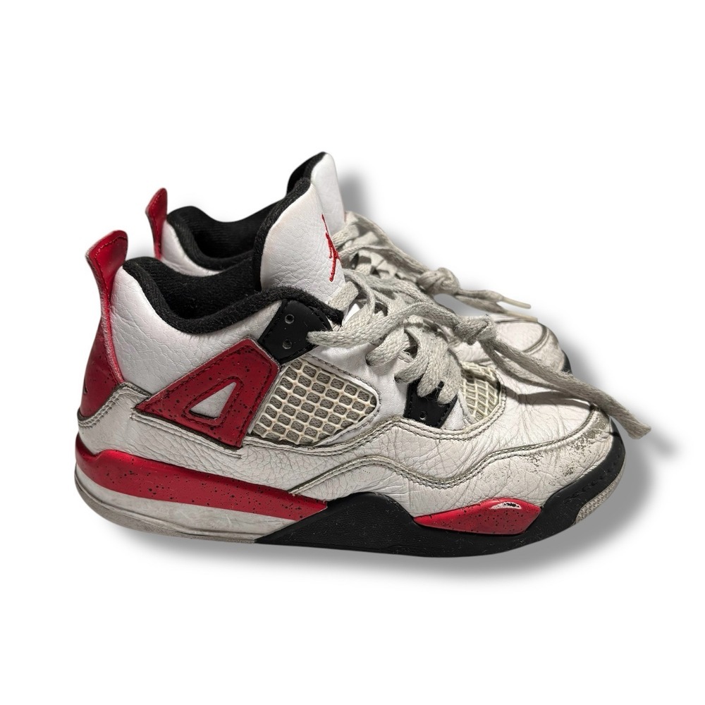 Nike Air Jordan 4 Retro 2023 BQ7669-161 White Black Red Little Boys Size 1Y - Picture 1 of 10